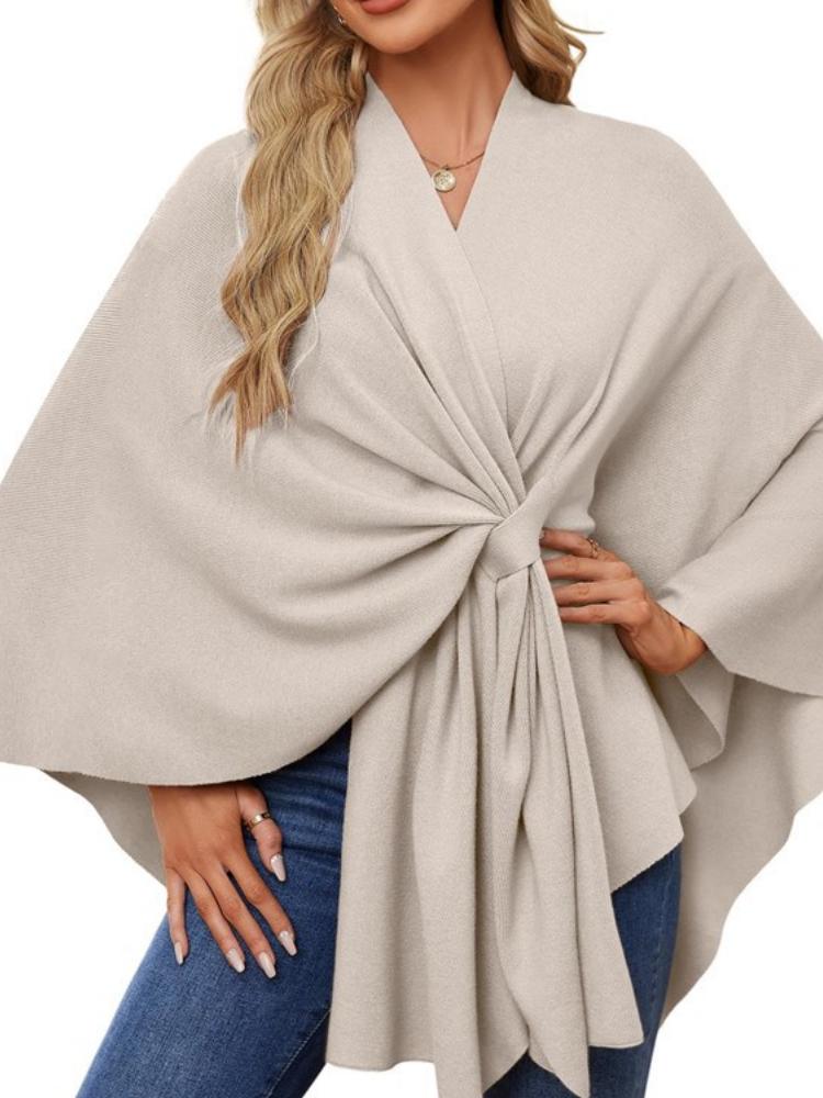 Ladies' Elegant One-piece Solid Color Soft Shawl Jacket Cloak Top