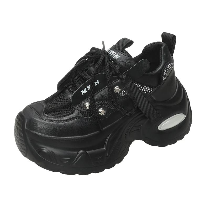 Fashion 7.5CM New 2025 Summer Women Platform Sneakers Thick Bottom Breathable Mesh Casual Chunky Shoes High Heel Sports Dad Shoes Woman