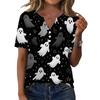 Women's Casual Halloween Print V Neck Short Sleeve Button Front Top Lightweight Comfortable Fit