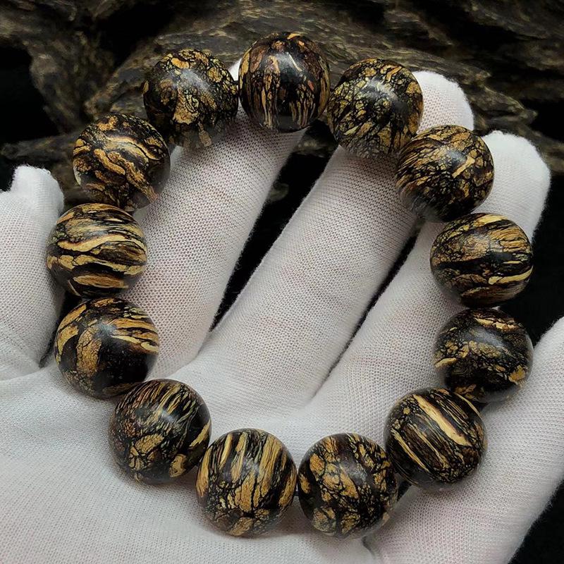 Vietnamese Nha Trang Agarwood Tiger Stripe Qinan Beads Bracelet - 20mm, 12 High Oil Striped Beads, Natural Buddhist Hand String