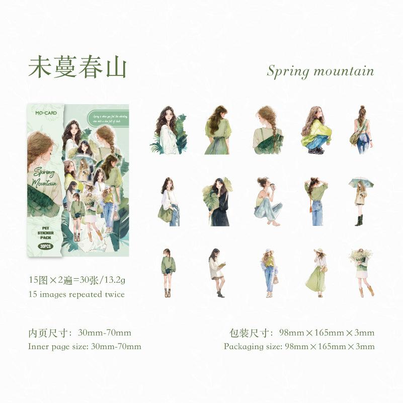 

30-Sheet Cartoon Youthful Girl Character Stickers, Vivid Energetic Designs & Bright Tones, Self-Adhesive for Journal DIY