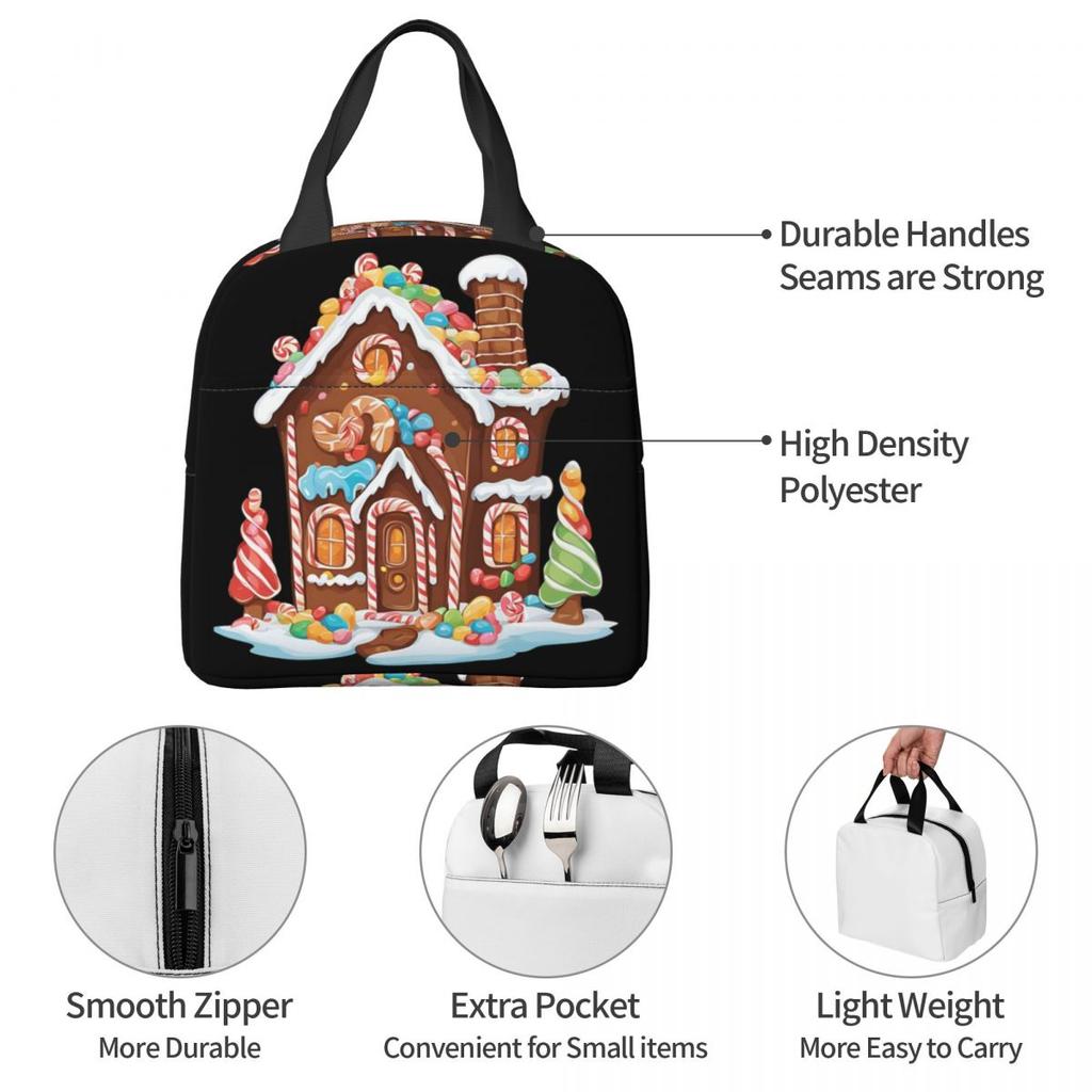 Whimsical Gingerbread House Full Of Joy Insulated Lunch Bag for Women Kids Portable Food Boxes Thermal Lunch Box Tote