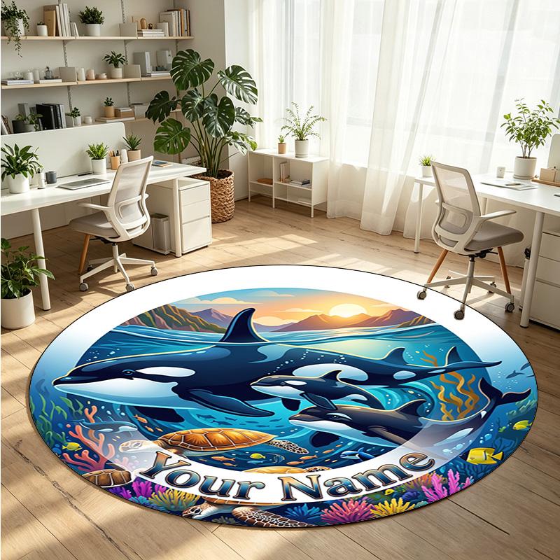 Ocean Sea (86) Theme Round Crystal Velvet Rug Custom Name Text Personalized Floor Mat Home Decor Non Slip Crystal Carpet