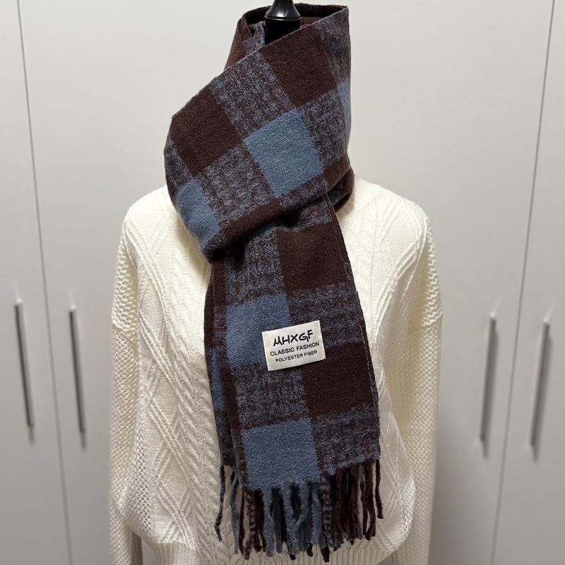 Women's Faux Cashmere Plaid Scarf - Korean Style, Thick & Warm Autumn/Winter Shawl