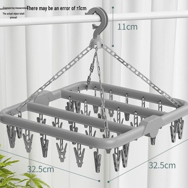 Windproof Folding Hanger with 32 Clips - Multifunctional Drying Rack for Socks and Clothes