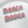 10pcs Nude Pink Handmade Press On Nails Short Square Bow Flower Diamond French Tip Fake Nails