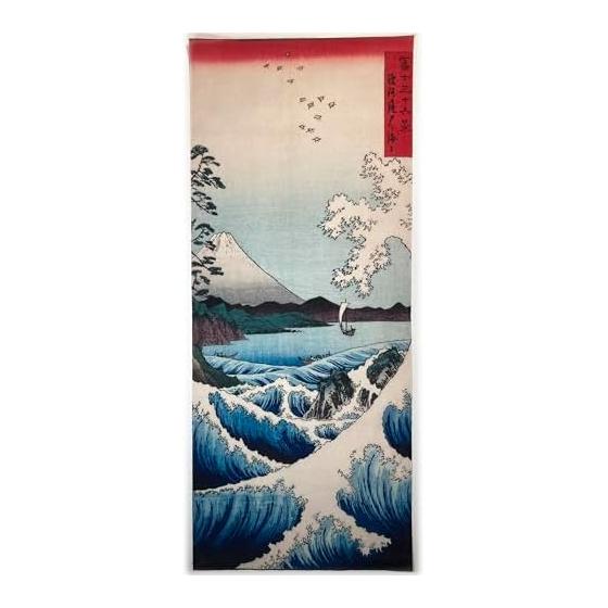 Ukiyo-e Tenugui Towel - Hiroshige Utagawa s Thirty-six Views of Mount Fuji: The Sea of Suruga, Satomi - 100% Cotton, Japan, Premium Tokuoka Cotton,