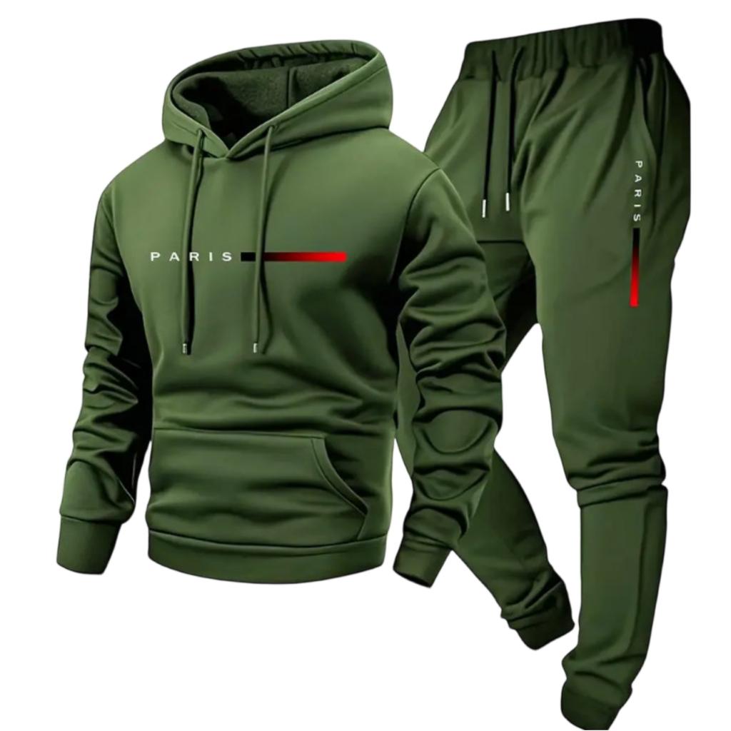Men's Casual Color Letter-printed Sweatshirt Set, Men's Fleece Hooded Drawstring Sweatshirt And Sweatpants Two-piece Set