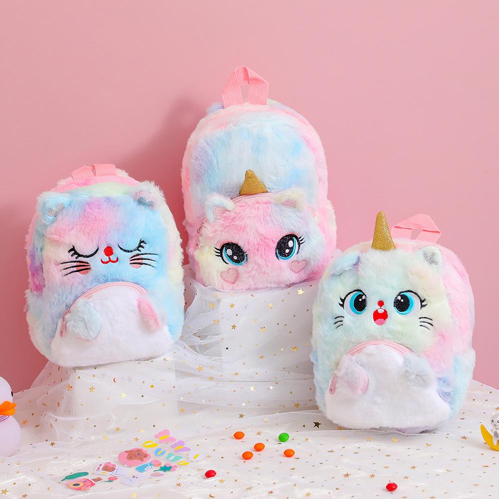 Cartoon Unicorn Plush Backpack with Big Eyes for Little Girls