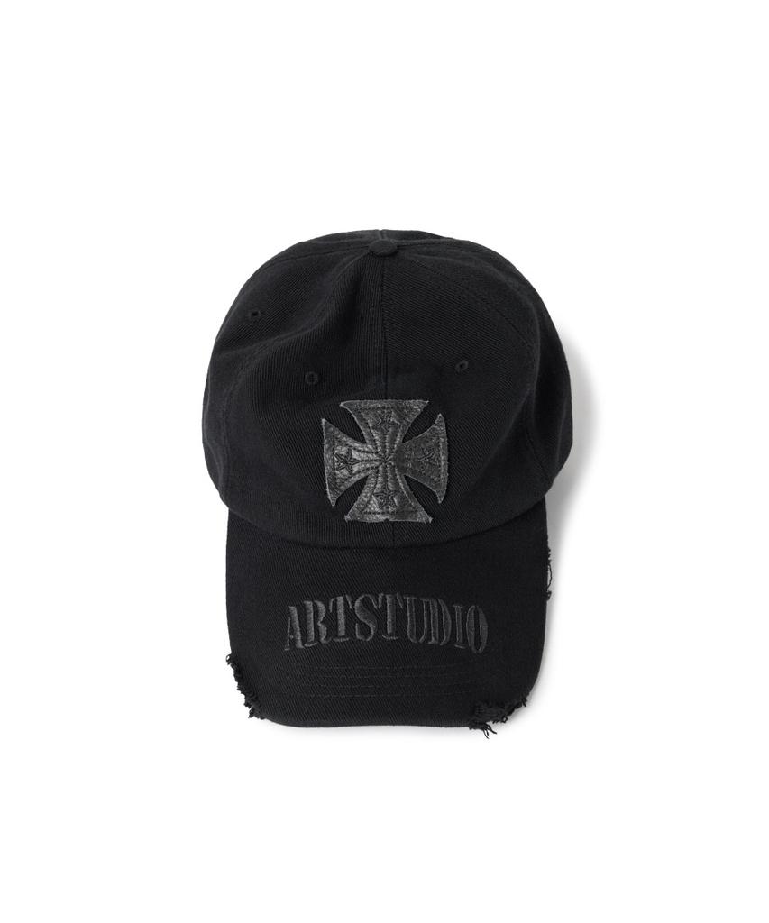 ETCE Leather Cross Destroyed Cap (Black)