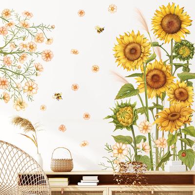 Grands autocollants muraux tournesols Décoration en verre Affiches Décalcomanies murales en PVC