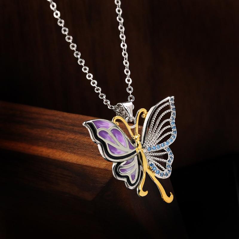 Colorful Butterfly Necklace French Oil Painting Enamel Color Punctuation Butterfly Fairy Two color Collarbone Chain