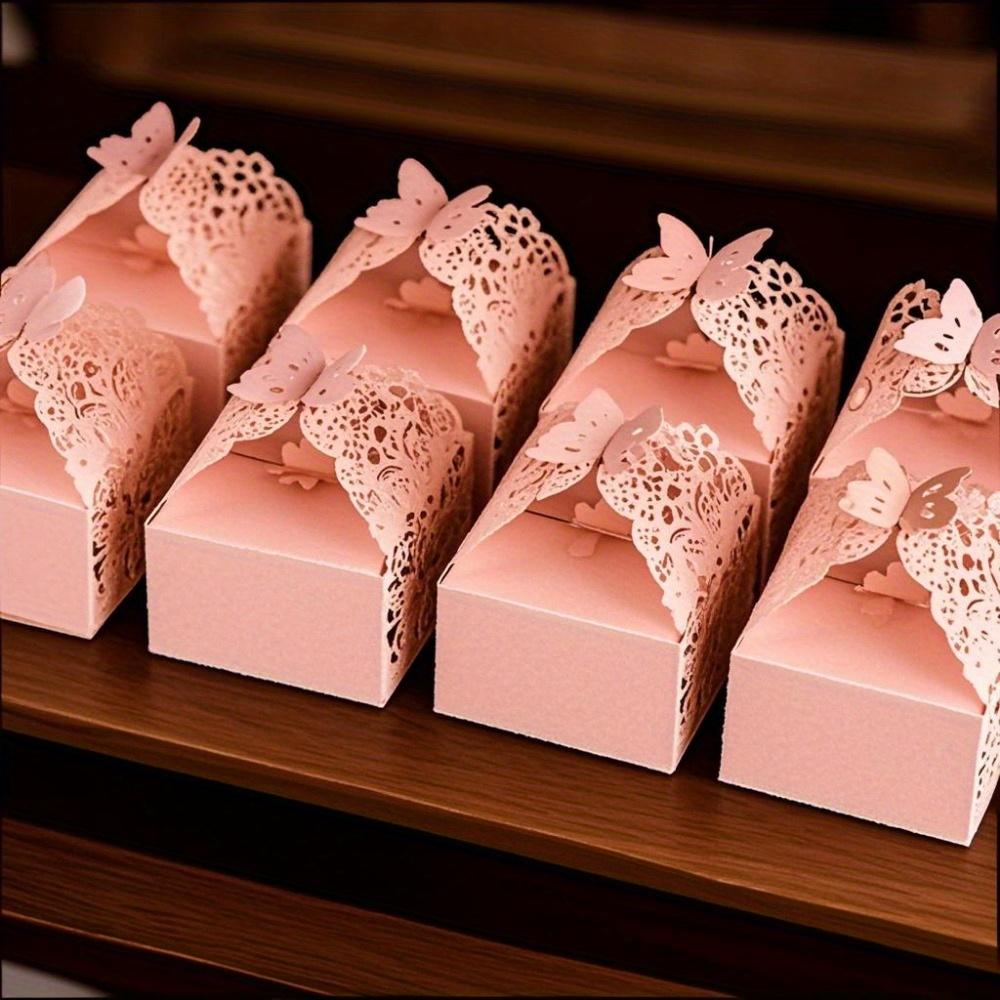 50pcs Party Favor Boxes Laser Cut Gift Box Pink Wedding Treat Boxes Party Favor Box Packaging Box