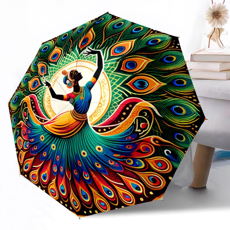 Peacock and Floral Fantasy Outdoor Automatic Umbrella Retractable Design with 8-Rib Durability Lightweight Perfect Gift for Friends Family