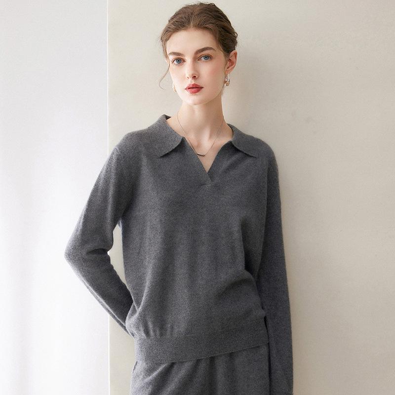 Leka Sha Women's 100% Cashmere Knit Long Sleeve Base Layer Top, Pullover, Solid Color, Autumn/Winter Sweater