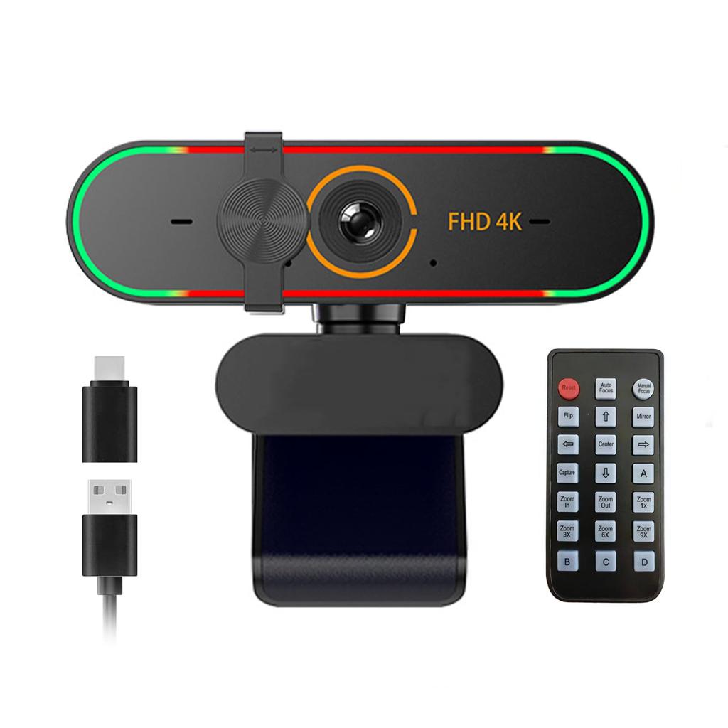 Rujcloud 4K Webcam for PCs with Microphone and Remote Privacy Plug and for and Video Calls Windows/MacOS/Android/Linux Control, Cover, Play, PDAF,