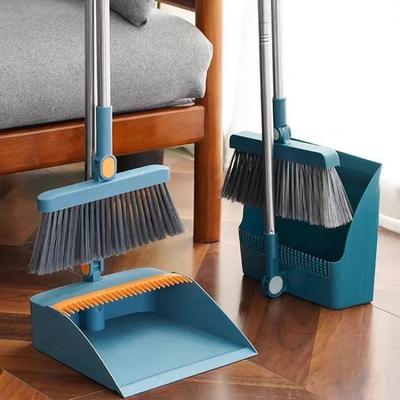 Long Handle Broom and Dustpan Sweeping Kitchen Wood Floor Pet Hair Indoor Garbage Scoop Brush Dust Clean Set with Scraper Teeth