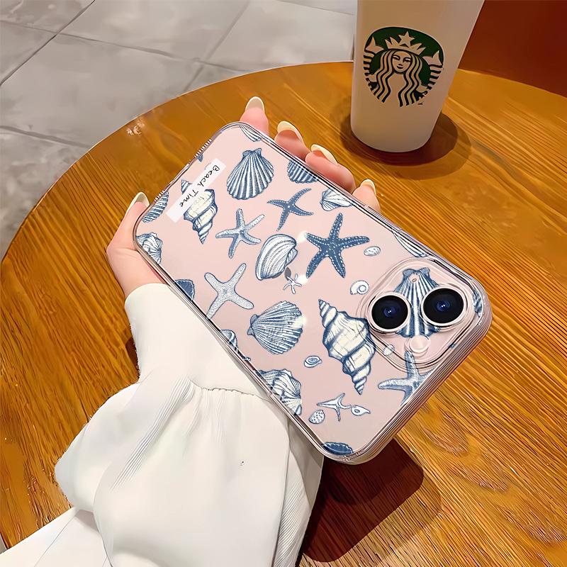 Blue starfish shell transparent TPU mobile phone case iphone16plus silicone soft case Apple 17 lens all-inclusive