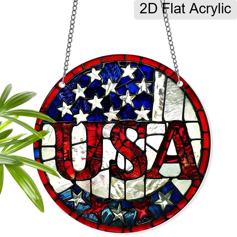 

Acrylic USA Suncatcher Stained Glass Effect Window Hanging Ornament Patriotic Decor for Home 20cm/7.87Inches