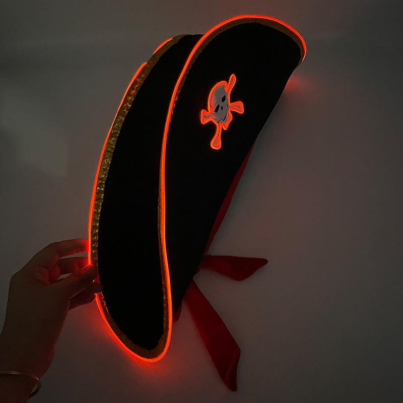 Lighting Up LED Pirate Hat Adult Pirate Hat Halloween Pirate Costume for Men Women Teens Halloween Masquerade Cosplay