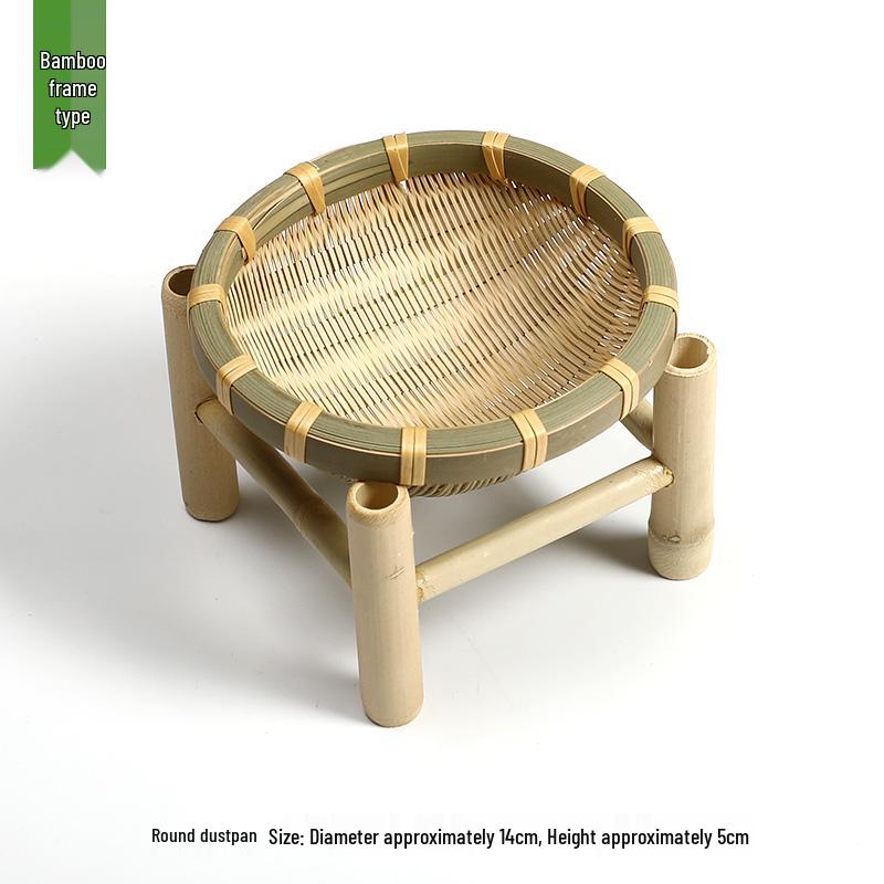Handmade Bamboo Woven Basket Set - Round Winnowing Basket and Snack Plate for Hotel or Restaurant Use