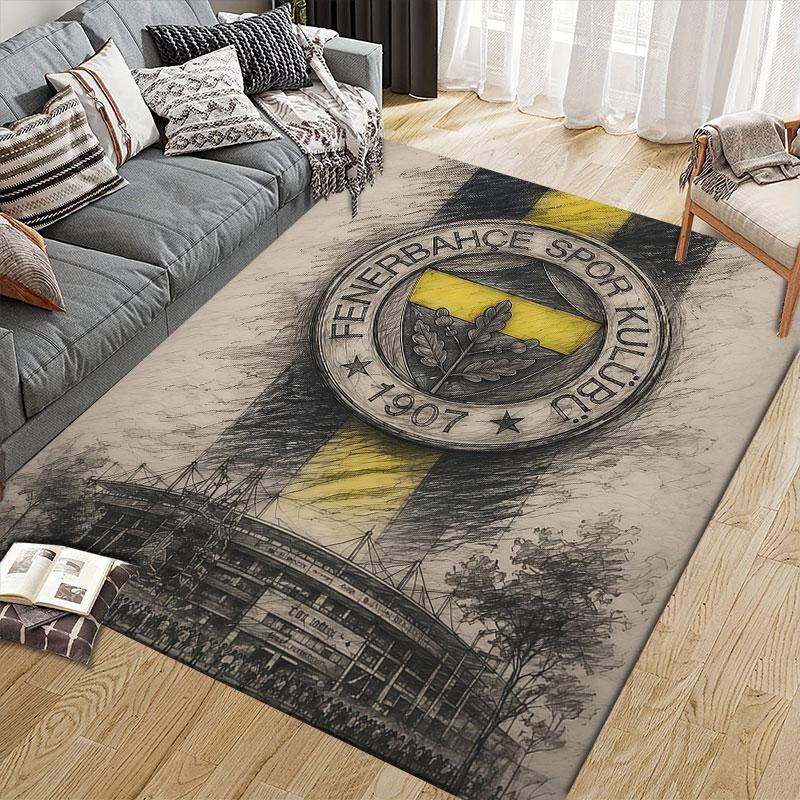 Tappeto Stampato in Flanella Fenerbahce SK, Decorazione Divano per Soggiorno e Camera da Letto, Tappetino da Pavimento in Flanella Antiscivolo per Sala Giochi