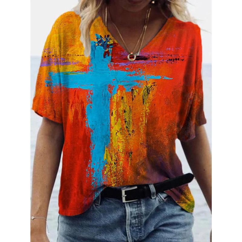 New Popular Abstract Painting 3D Printed Short Sleeved T-shirt for Women's Clothing