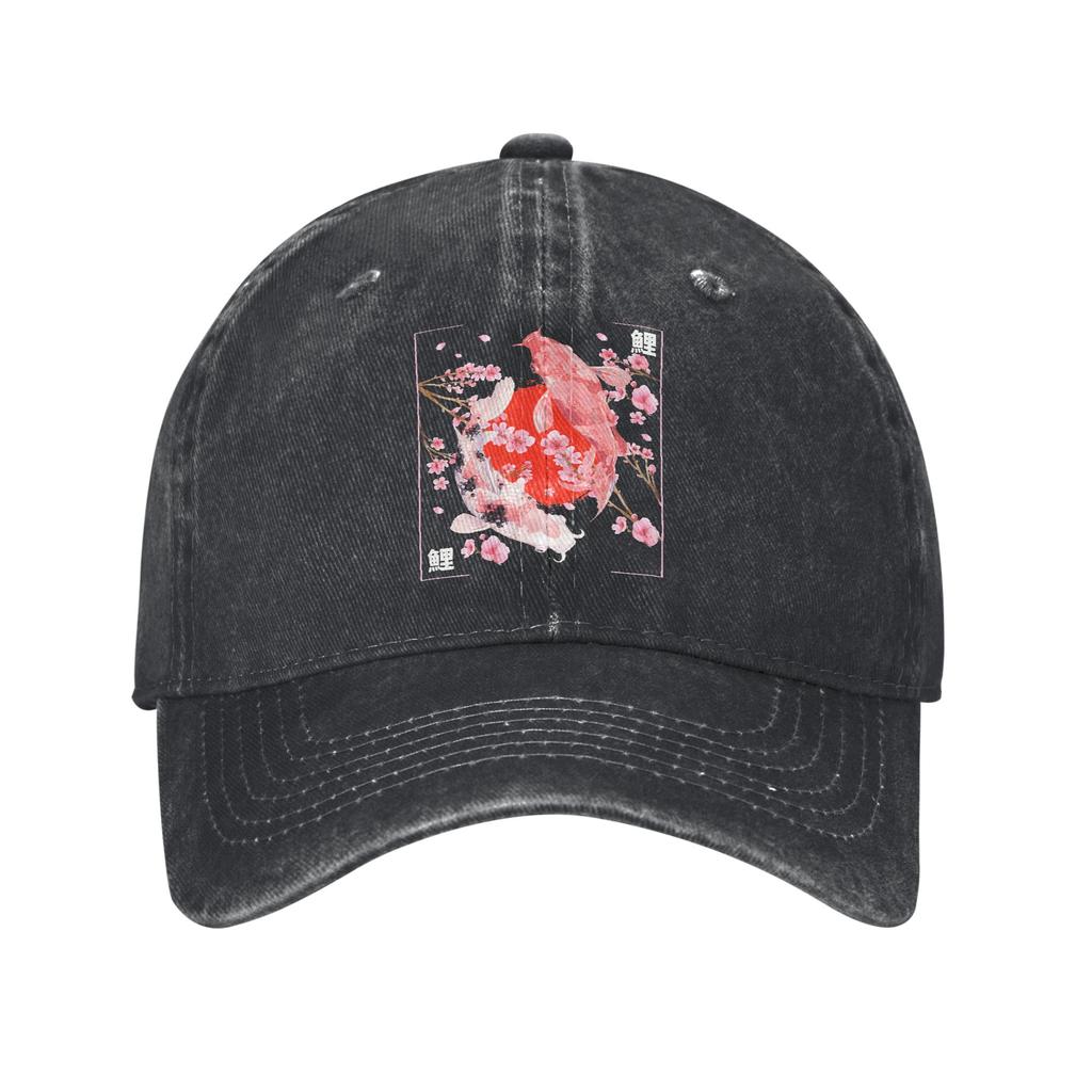 Japonský kapr Koi Ryba Sakura Baseballová čepice Vintage Opotřebovaný Džínový Snapback Klobouk pro Unisex Ženy Nestrukturovaný Měkký Klobouk Čepice