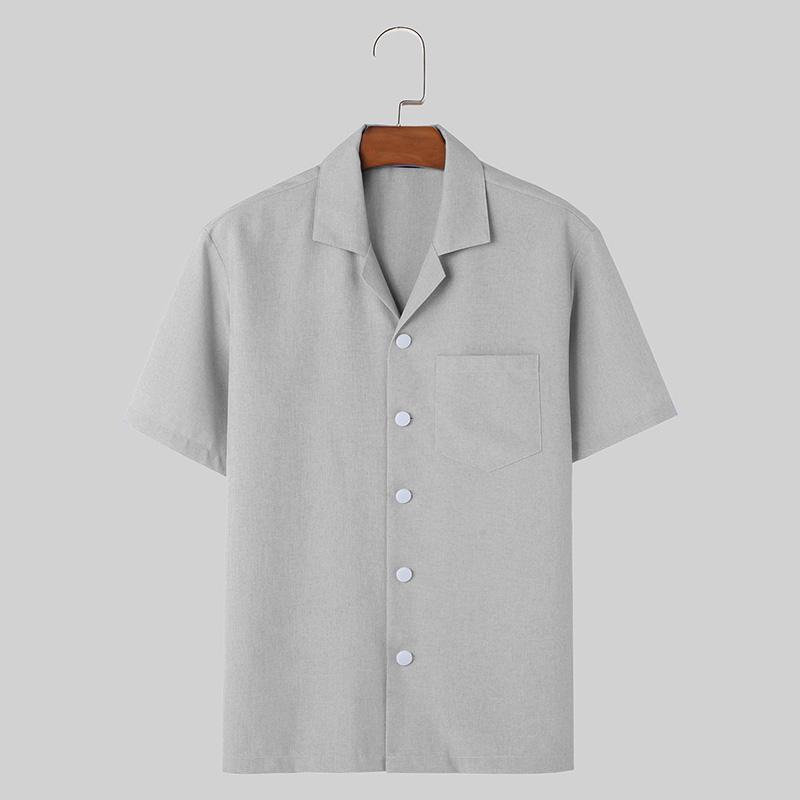 

INCERUN мужские футболки с воротником с лацканами и короткими рукавами на пуговицах летние рубашки M серый