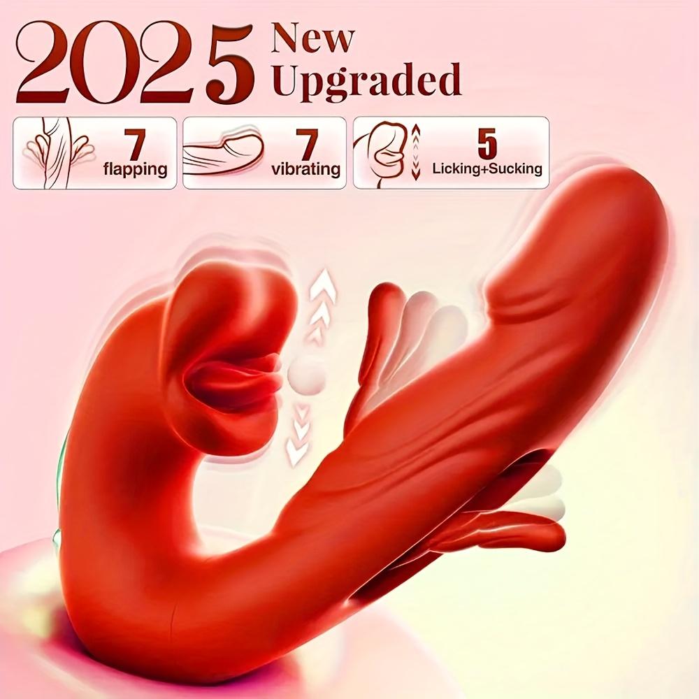 3In1 Telescopic Rotating Vibrators Dildo G-Spot Clitoral Dual Stimulator Waterproof Women Tongue Licking Finger-Flapping Sex Toys