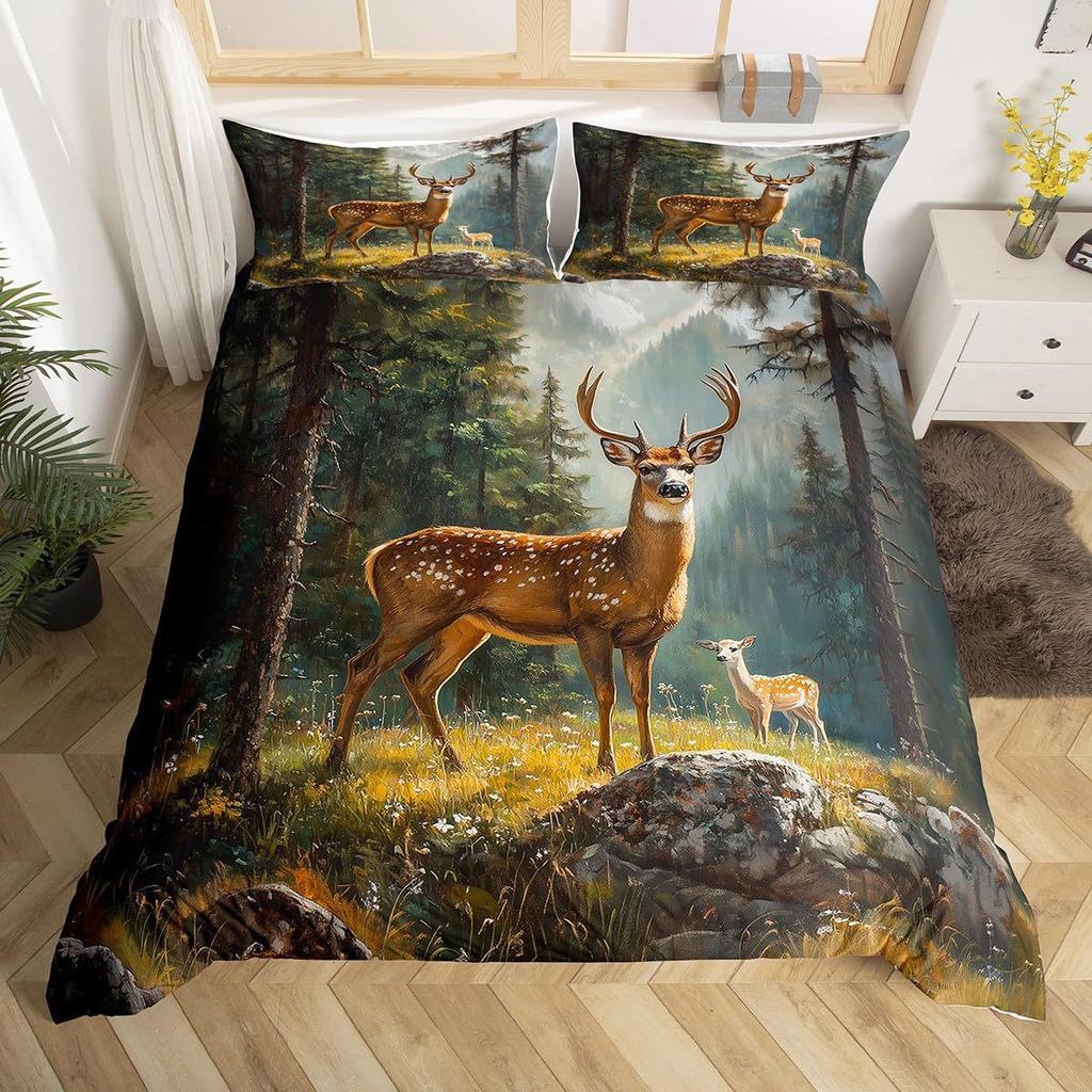 Forest Deer Duvet Set 3D Animal Digital Printing Bedding Set Bedroom Room Decoration