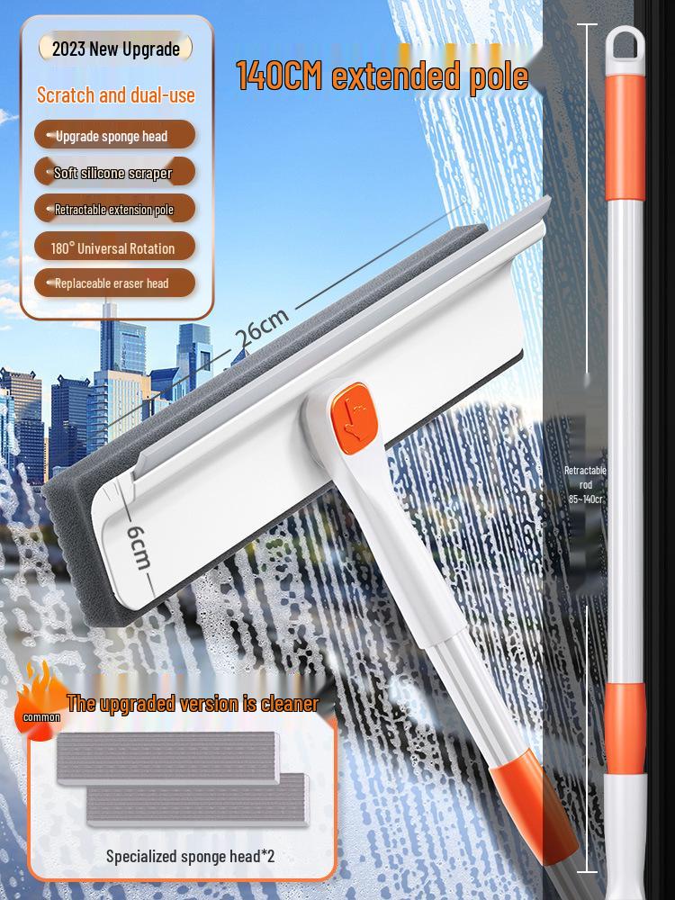 High-Rise Window Squeegee: Telescopic Pole & Double-Sided Glass Cleaning Brush