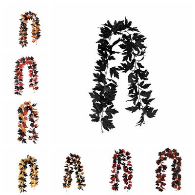 Retro Halloween Black Maple Leaf Realistic Autumn Halloween Garland Elegant Plastic Artificial Plant Wall Hanging Garden