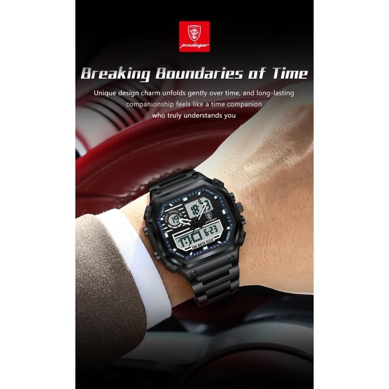 POEDAGAR Top Luxury Men Quartz Watch Waterproof Stainless Steel LED Man Watch Week Date Sports Military Electronic Watches