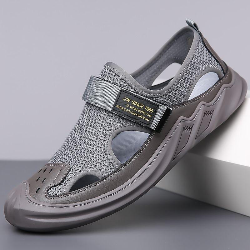 Men's Rubber Sandals Summer Outdoor Beach Casual Toe Hole Shoes Breathable Platform Wedge-shaped Thick Soled Round Toe Sandals