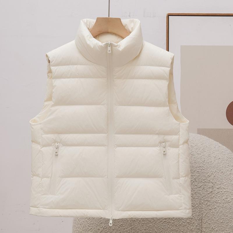 Down jacket vest light and warm autumn new versatile stand-up collar short black and white white duck down new