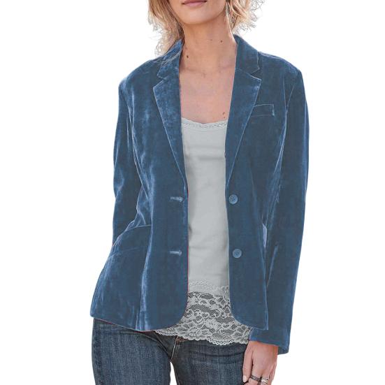 Dámské sako Jednořadé dvojité kapsy Klopa Jednobarevné Dlouhé rukávy Teplé knoflíky Vroubek Límec Volný Podzimní Kabát do práce