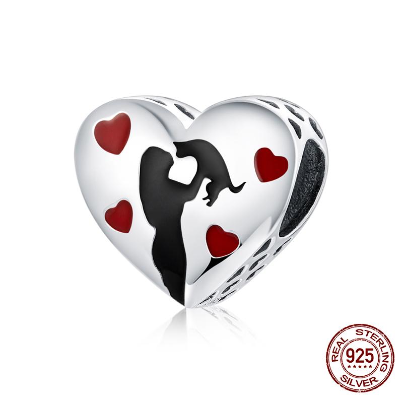 WOSTU 100% 925 Silver Cute Kitty Black Cat Charms Animal Bead for Women Fit DIY Bracelet Necklace Jewelry Gift