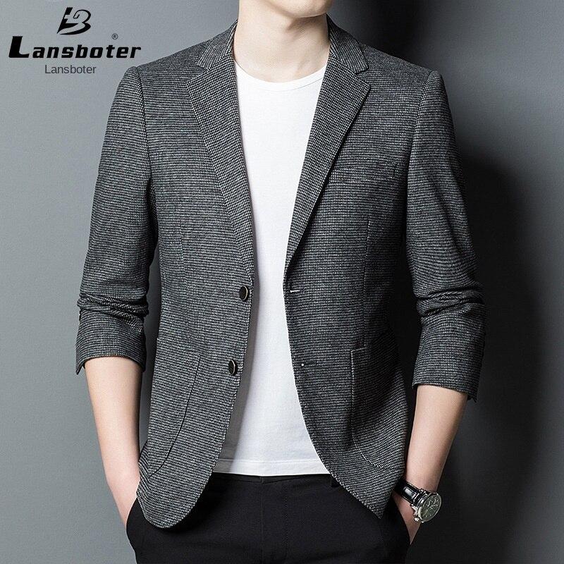

Lansboter шерстяной костюм с узором «гусиные лапки», мужской осенне-зимний новый корейский вариант, мужской повседневный костюм, мужской тонкий костюм