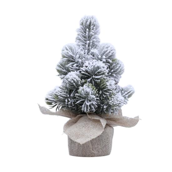 Mini Christmas Tree Small Tabletop Artificial Flocking Snow Christmas Tree with Wooden Stand for Dining Table Desk Home Holiday Decoration