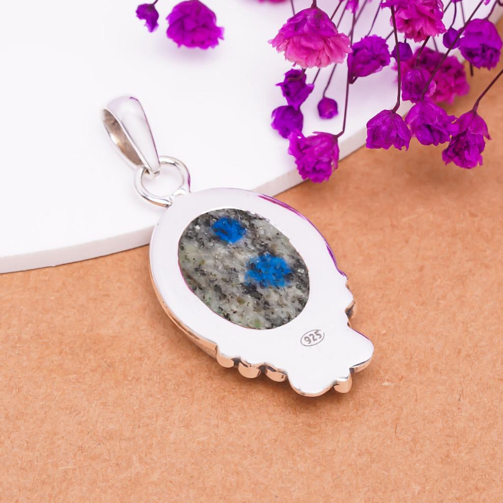 K2 Blue Azurite - Pakistan 925 Sterling Silver Pendant V7680, Gray & Blue Pendant, Oval Pendant, Valentin's Day Gift, Gift For Her, Birthday Gift, Han