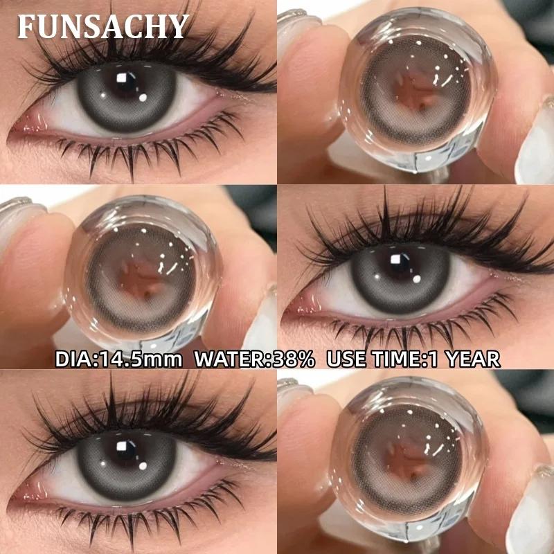 FUNSACHY 1pair New Natural Contact Lenses Black Contacts Gray Lenses Color Brown Contact Lens Yearly Beautiful Pupils for Women