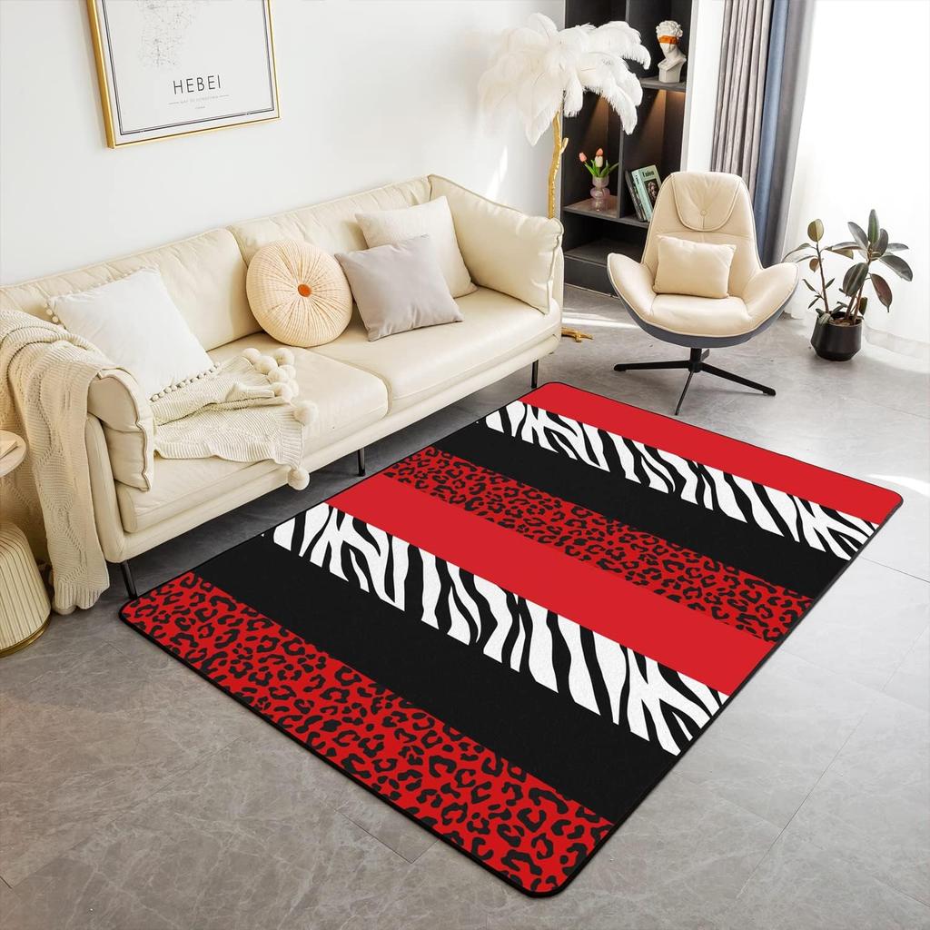 Zebra Stripes Area Rug Animal Skin Print Doormat African Wildlife Animal Carpet for Bedroom Playroom Living Room Soft Floor Mat