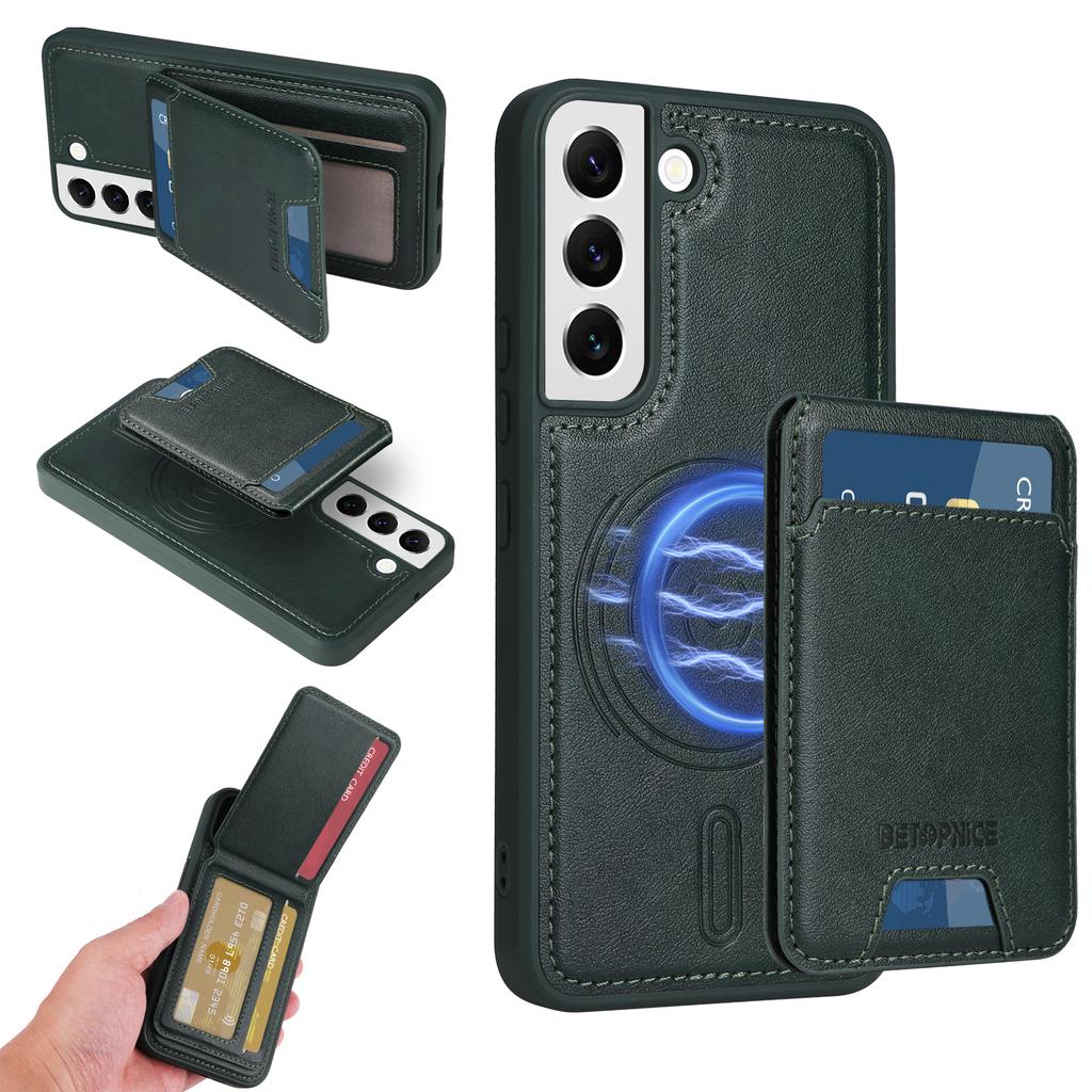 For Samsung Galaxy S22 5G Magnetic Case BETOPNICE RFID Blocking Leather Phone Back Cover with Detachable Card Bag