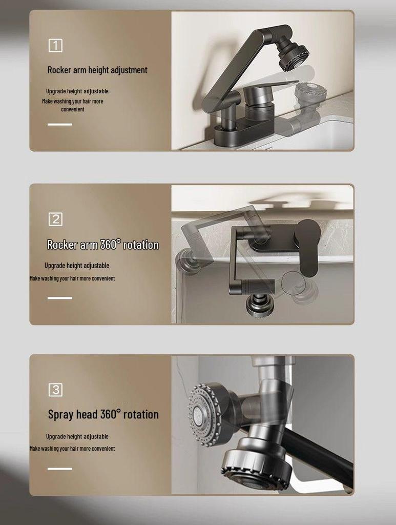 Stainless Steel Rotating Faucet for Kitchen & Wash Basin - Hot & Cold Water Switch