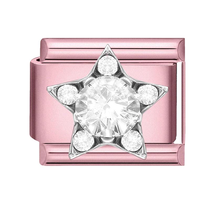 Fashion Zircon Pink Butterfly Star Bow Flower Rabbit Italian Charm Links Fit 9MM Stainless Steel Bracelet Women DIY Making Gift