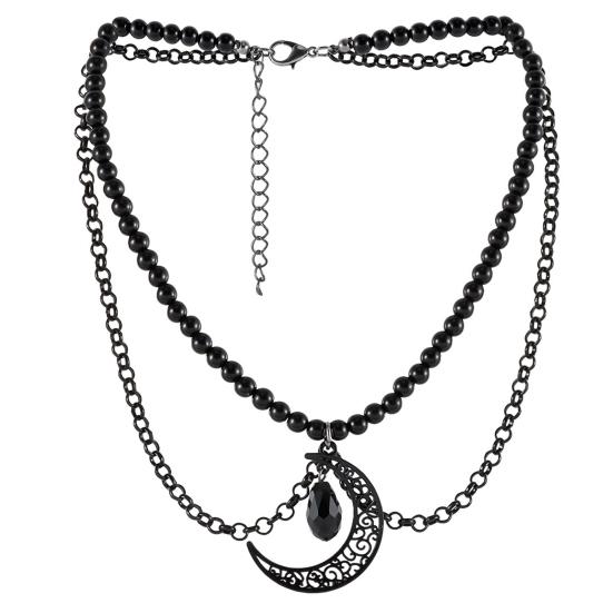 Gotisk Halskjede Kvinner Halloween Halskjede Svart Måne Anheng med Flerlags Metallkjeder Perler Flaggermus Choker Halskjede for Cosplay Kostymefest