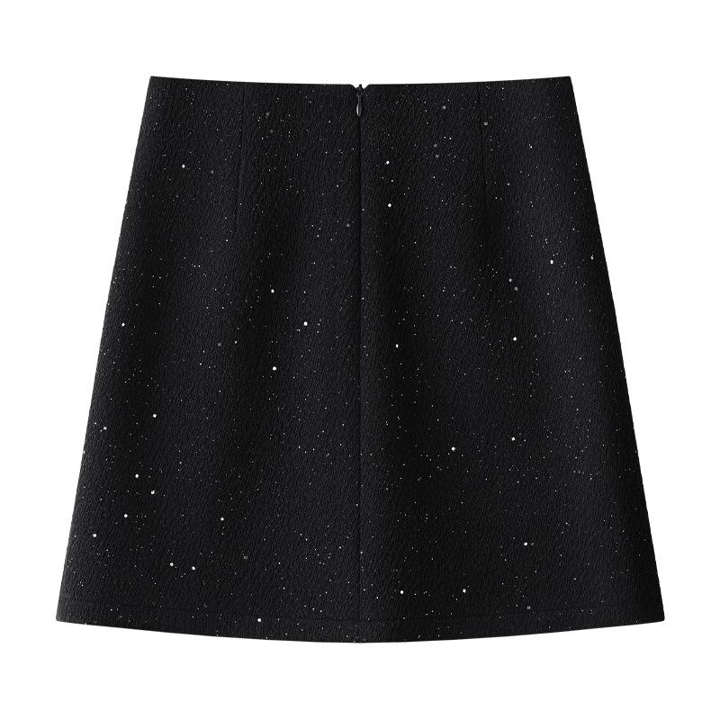Women's Gray Wool High-Waist Bodycon Midi Skirt - Autumn/Winter 2024 A-Line Design