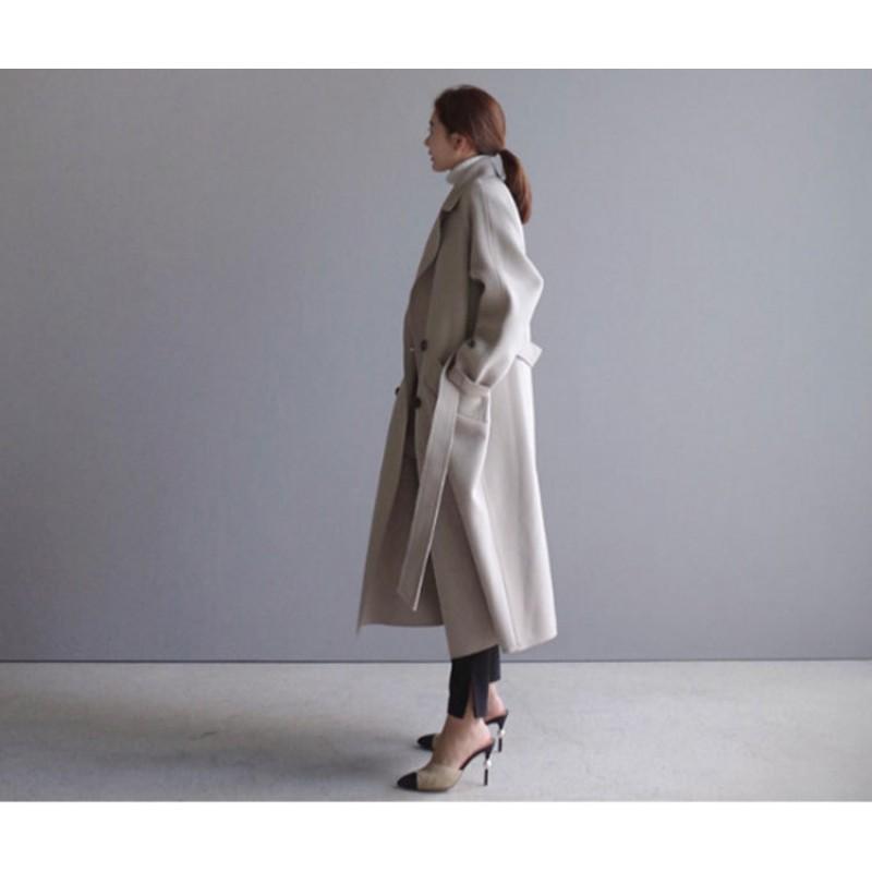 Womens Oversized Wool Blend Coat Winter Medium Length Double Breasted Casual Trench Style