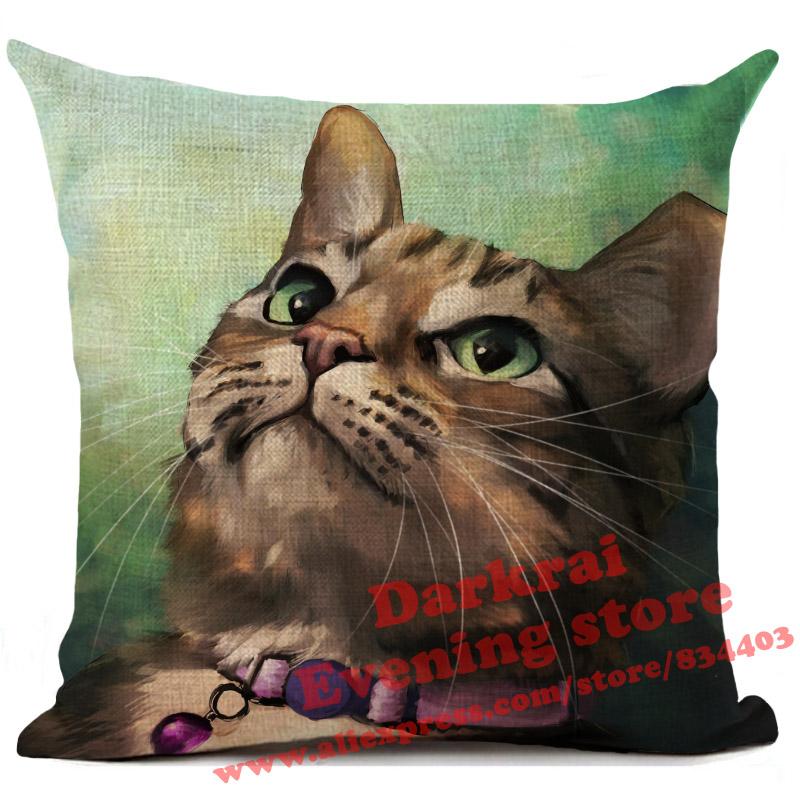 Cat Cushion Cover Kitten Printed Linen Throw Pillows Living Room Sofa Decor Throw Pillows Home Decoration Pillowcase Xcm